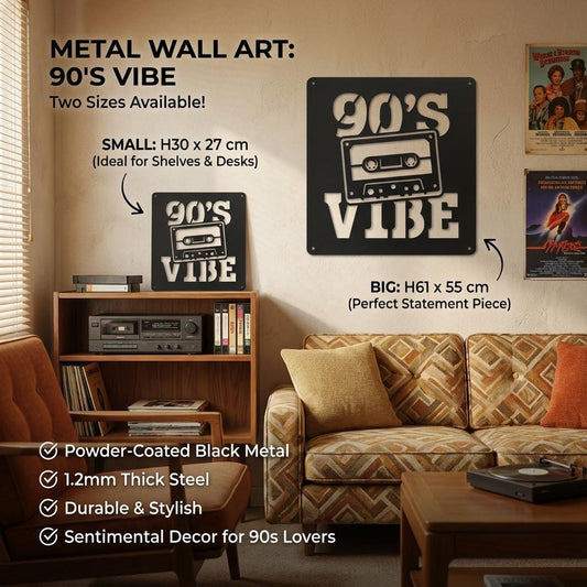 Black Metal Cassette Wall Art – Retro Vintage Games Room Decor, Powder-Coated Steel Sculpture