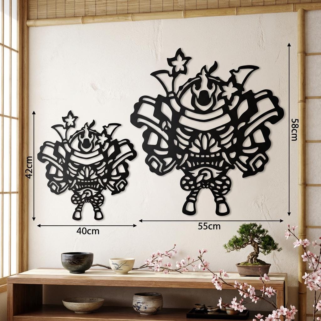Black Metal Hannya Oni Kabuto Mask – Cut-Out Samurai Wall Art