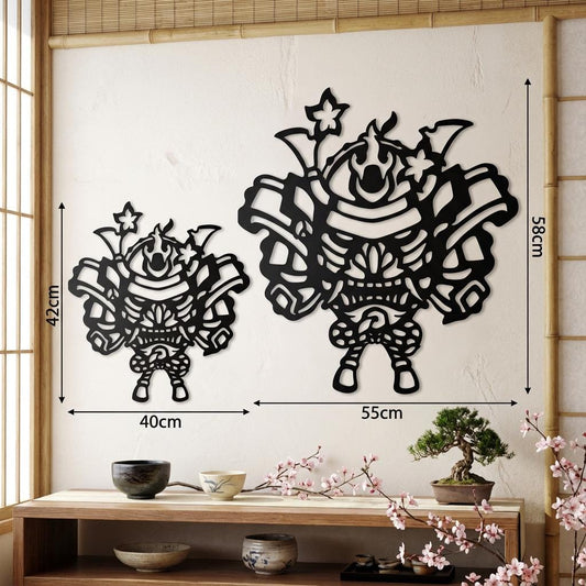 Black Metal Hannya Oni Kabuto Mask – Cut-Out Samurai Wall Art