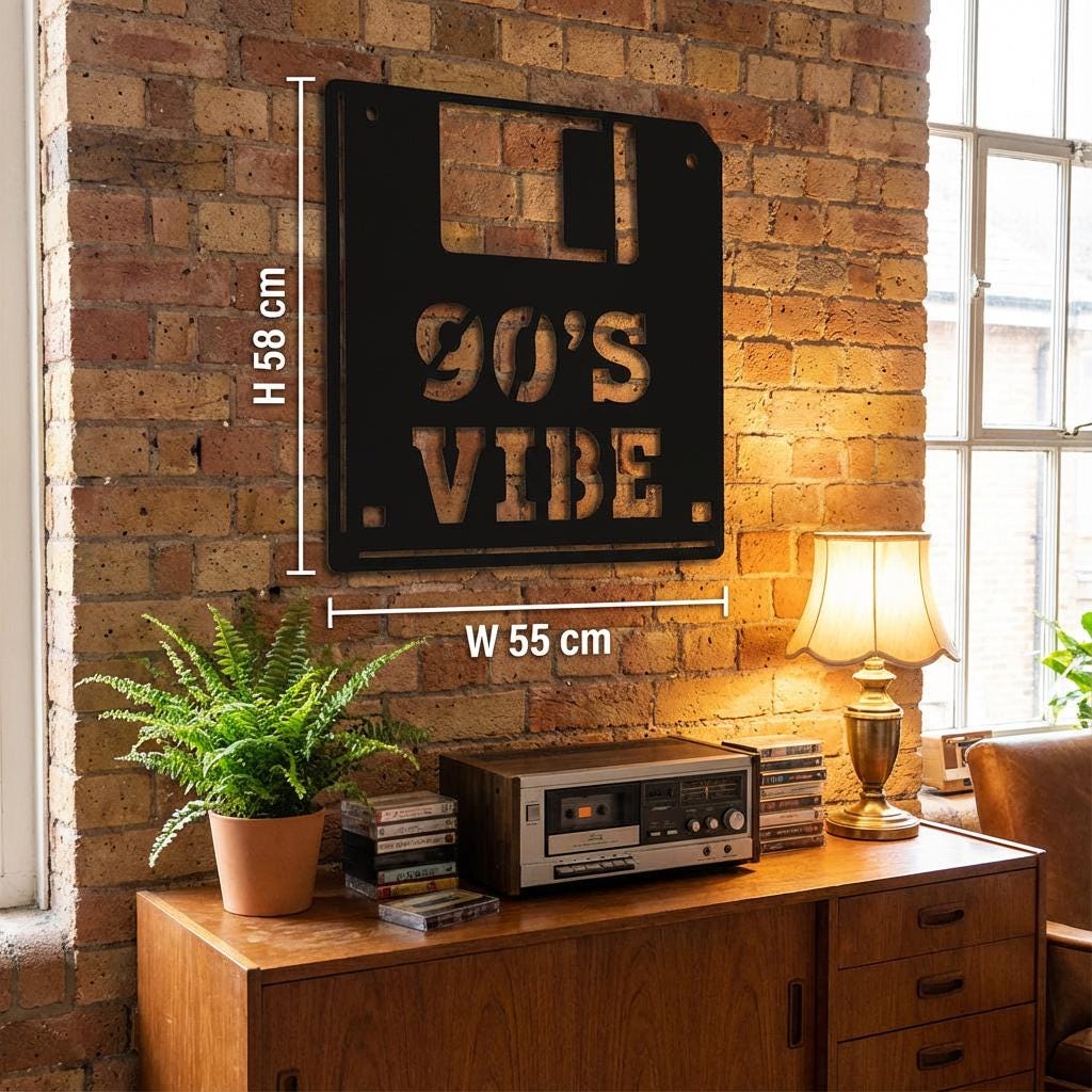 Black Metal Floppy Disk Wall Art – Retro Vintage Games Room Decor, Powder-Coated Steel Sculpture