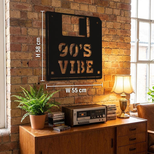 Black Metal Floppy Disk Wall Art – Retro Vintage Games Room Decor, Powder-Coated Steel Sculpture