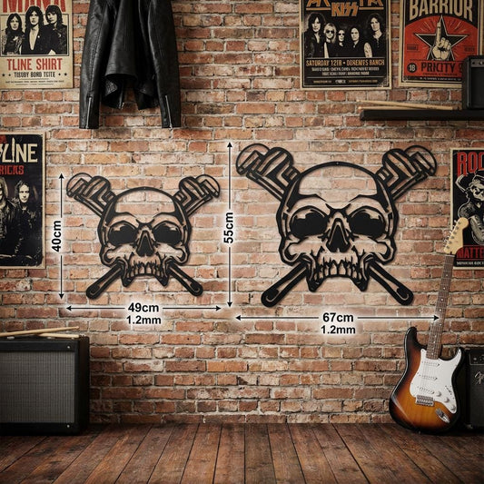 Black Metal Skull & Wrenches Wall Art – Industrial Gothic Decor