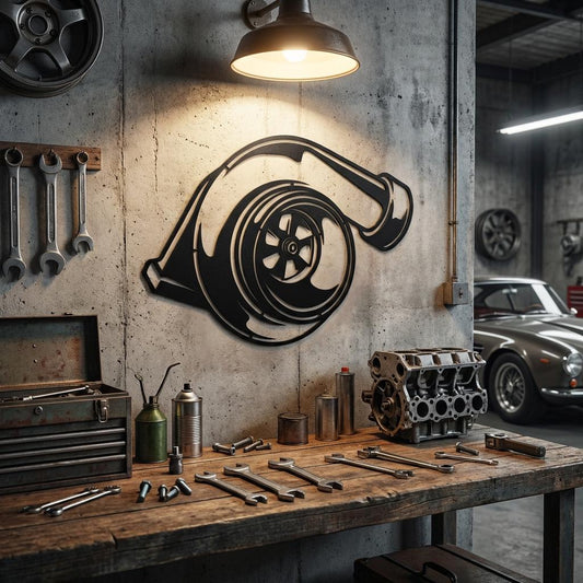 Turbo Metal Wall Art – Automotive Garage Decor