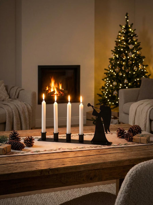 Advent Candle Holder 50 cm – Black Metal Angel Decoration for 4 Candles