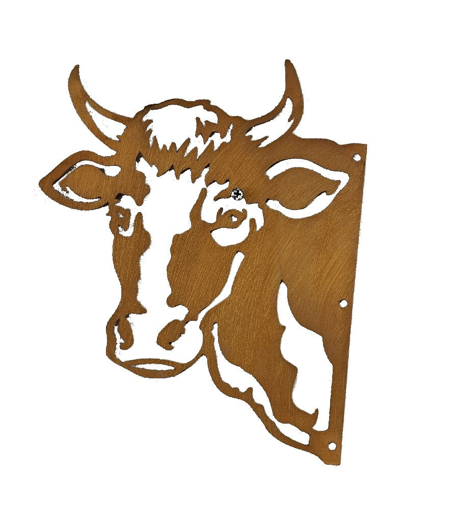Rustic Metal Cow or Bull Silhouette Garden Stake – Weathered Corten Steel Farmyard Decor