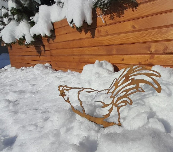 Rustic Metal Chicken Garden Stake - Handmade Rusted Decor