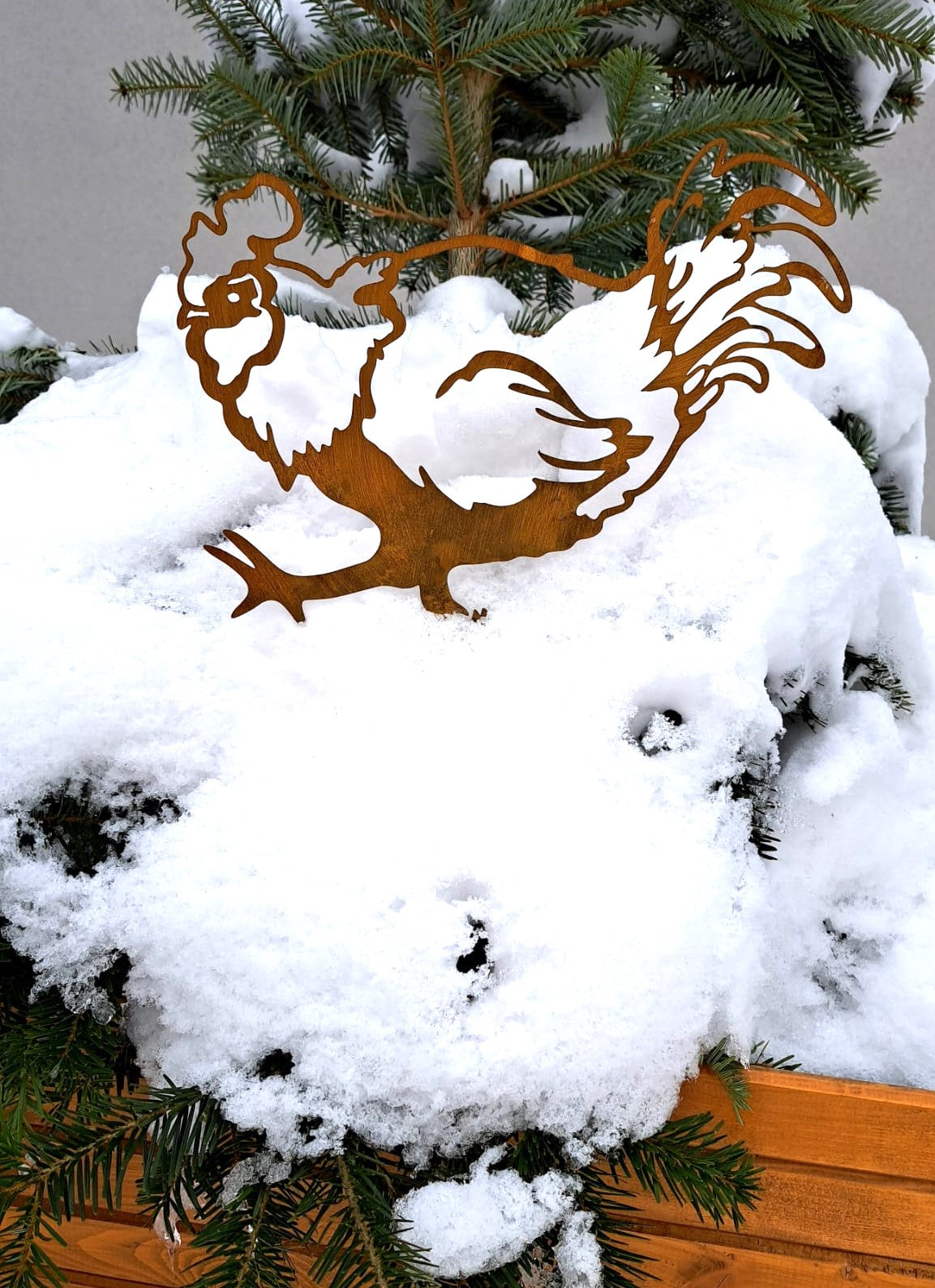 Rustic Metal Chicken Garden Stake - Handmade Rusted Decor