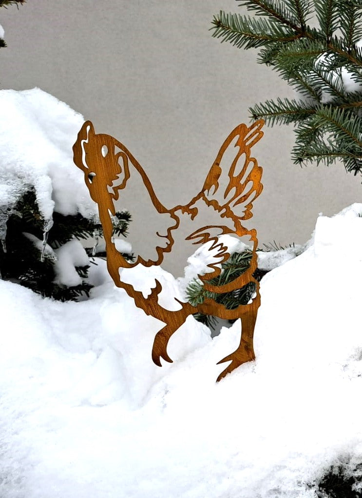 Rustic Metal Chicken Garden Stake - Handmade Rusted Decor