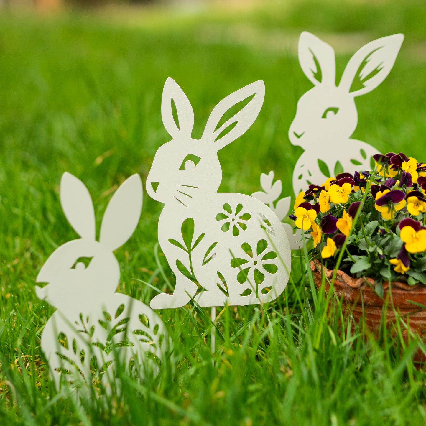 Handmade Metal Rabbit Garden Stake, Natural Rust Finish, Yard Art