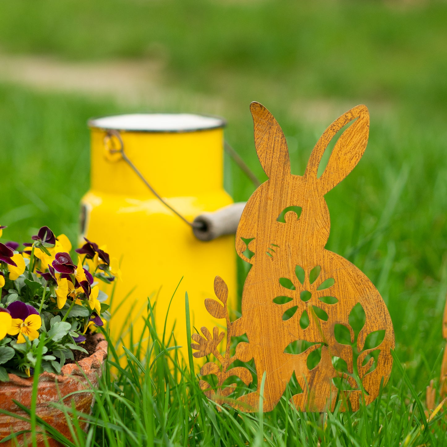 Handmade Metal Rabbit Garden Stake, Natural Rust Finish, Yard Art
