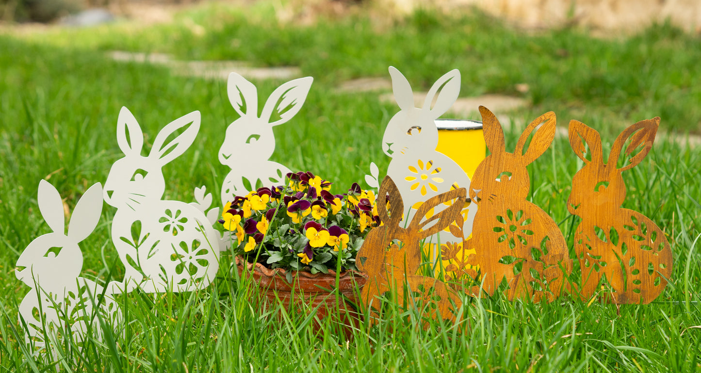 Handmade Metal Rabbit Garden Stake, Natural Rust Finish, Yard Art