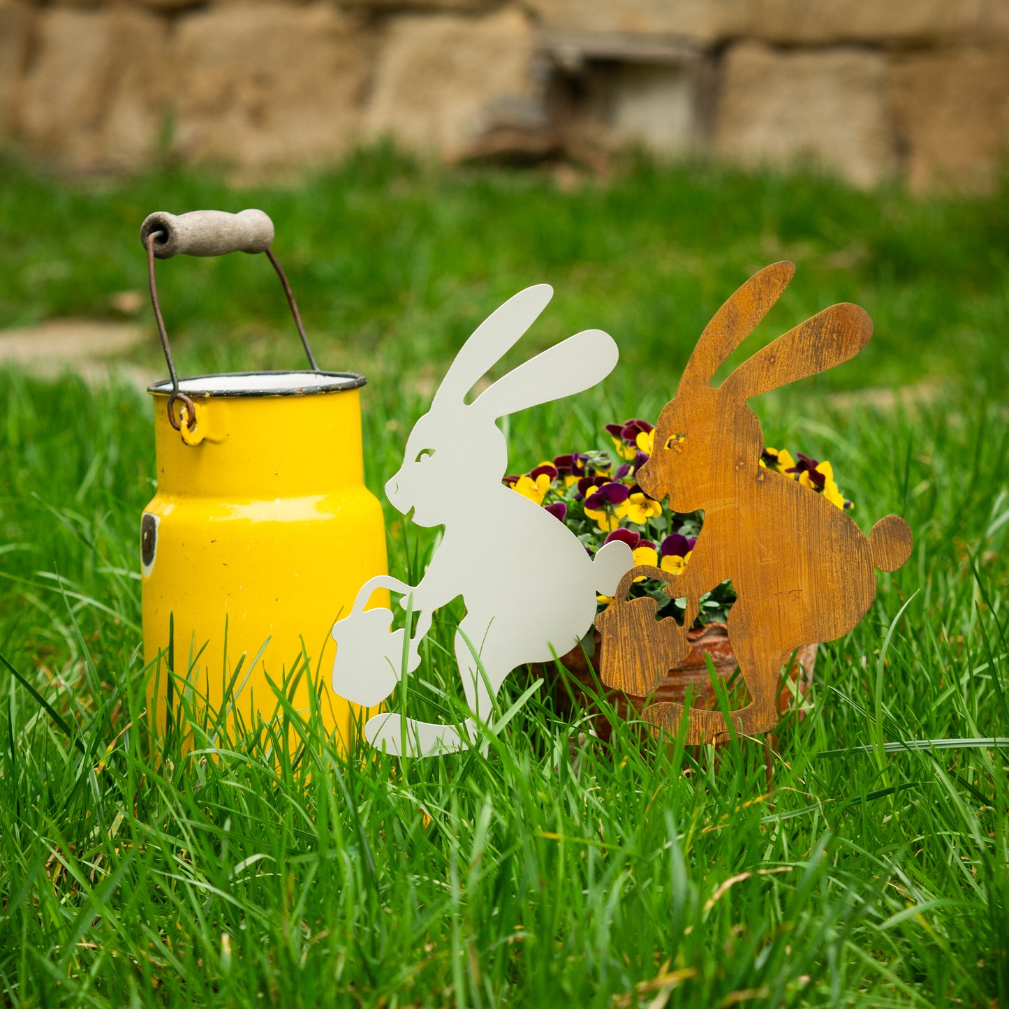 Handmade Metal Rabbit Garden Stake, Natural Rust Finish, Yard Art