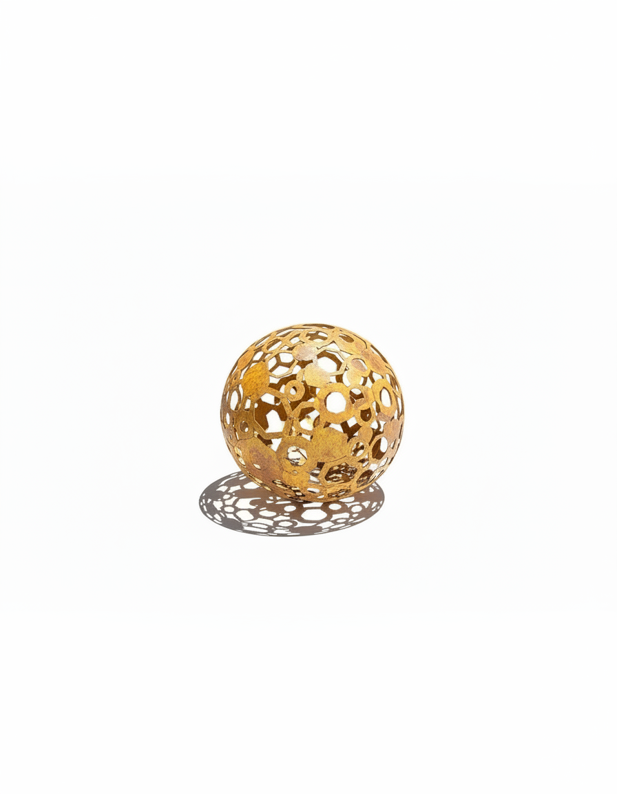 Metal Decorative Sphere, Openwork Geometric, Rustic Garden Loft Ornament