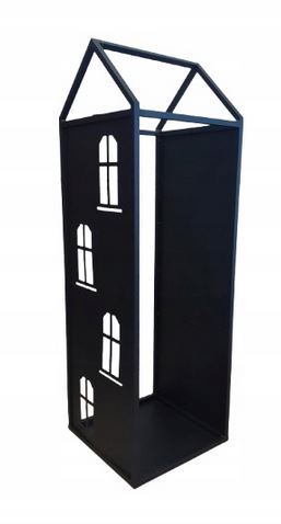 Black Metal Firewood Rack with Handle, Freestanding Log Holder
