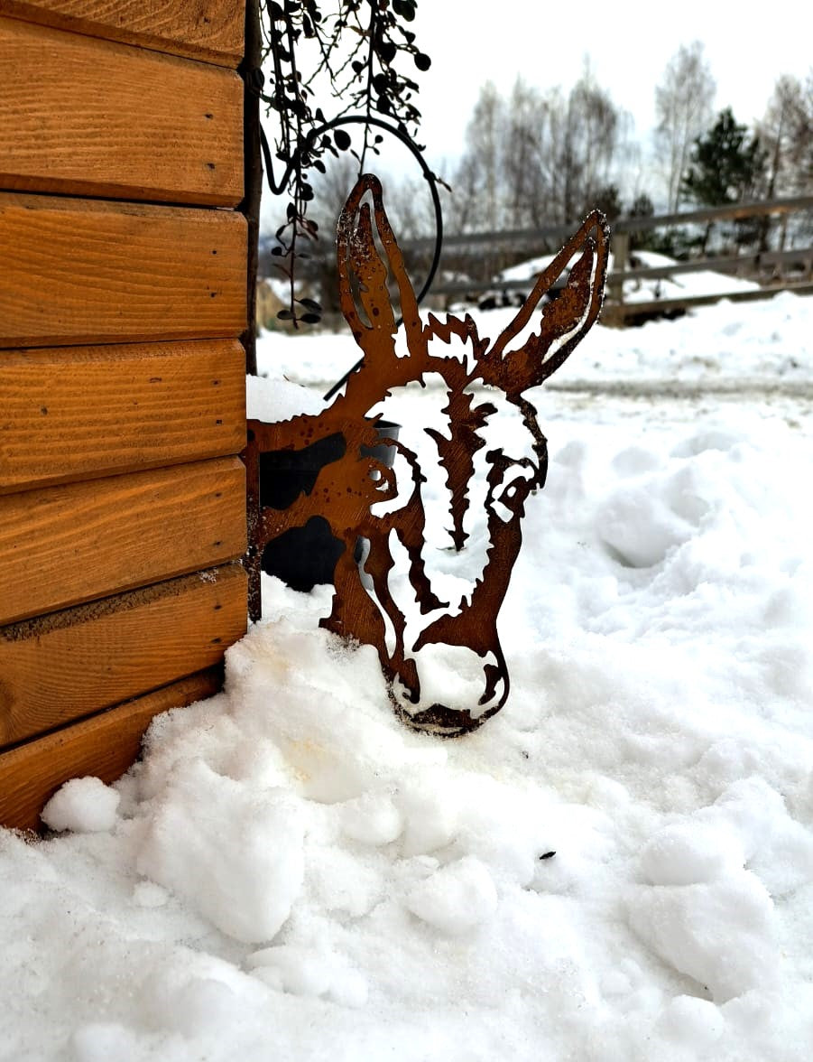 Rustic Metal Donkey Garden Stake – Weathered Steel Farmhouse Decor