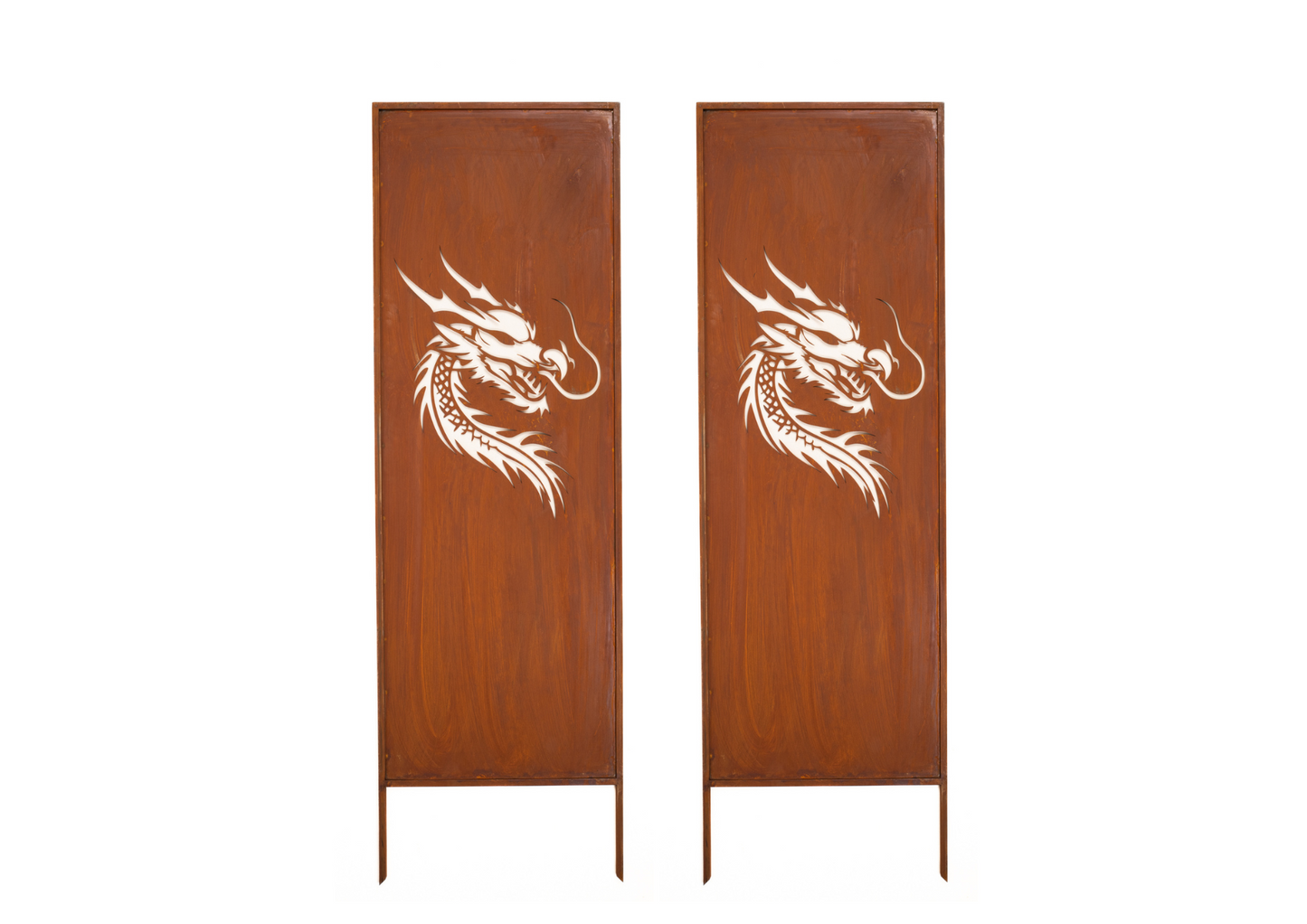 Rusty Steel Dragon Garden Screen – Outdoor Privacy Panel, Corten Effect