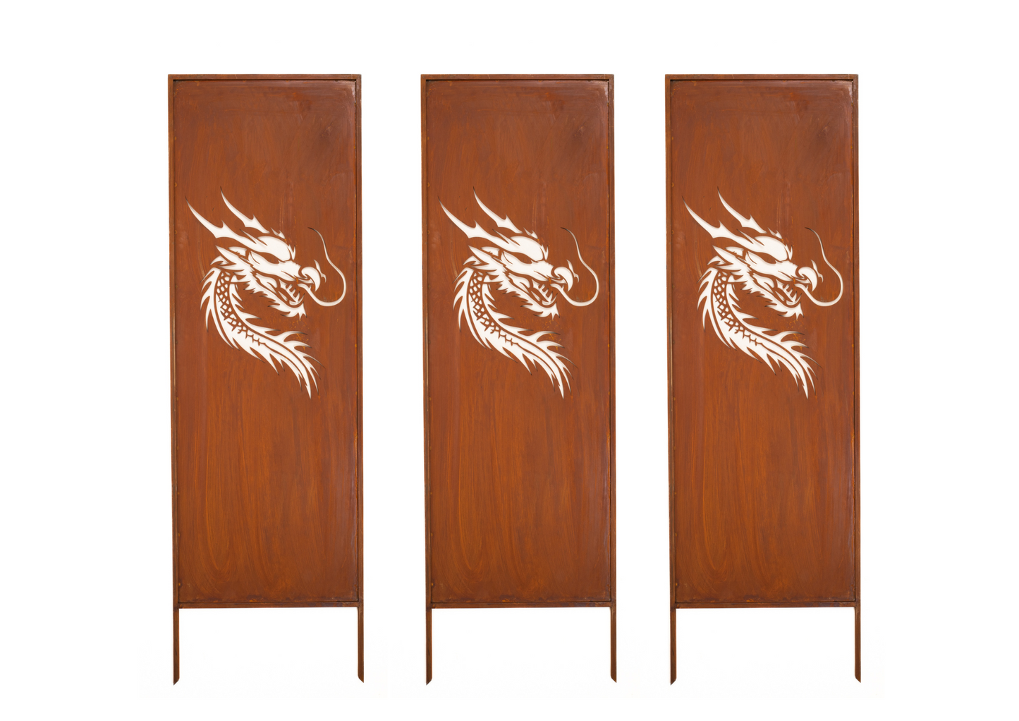 Rusty Steel Dragon Garden Screen – Outdoor Privacy Panel, Corten Effect