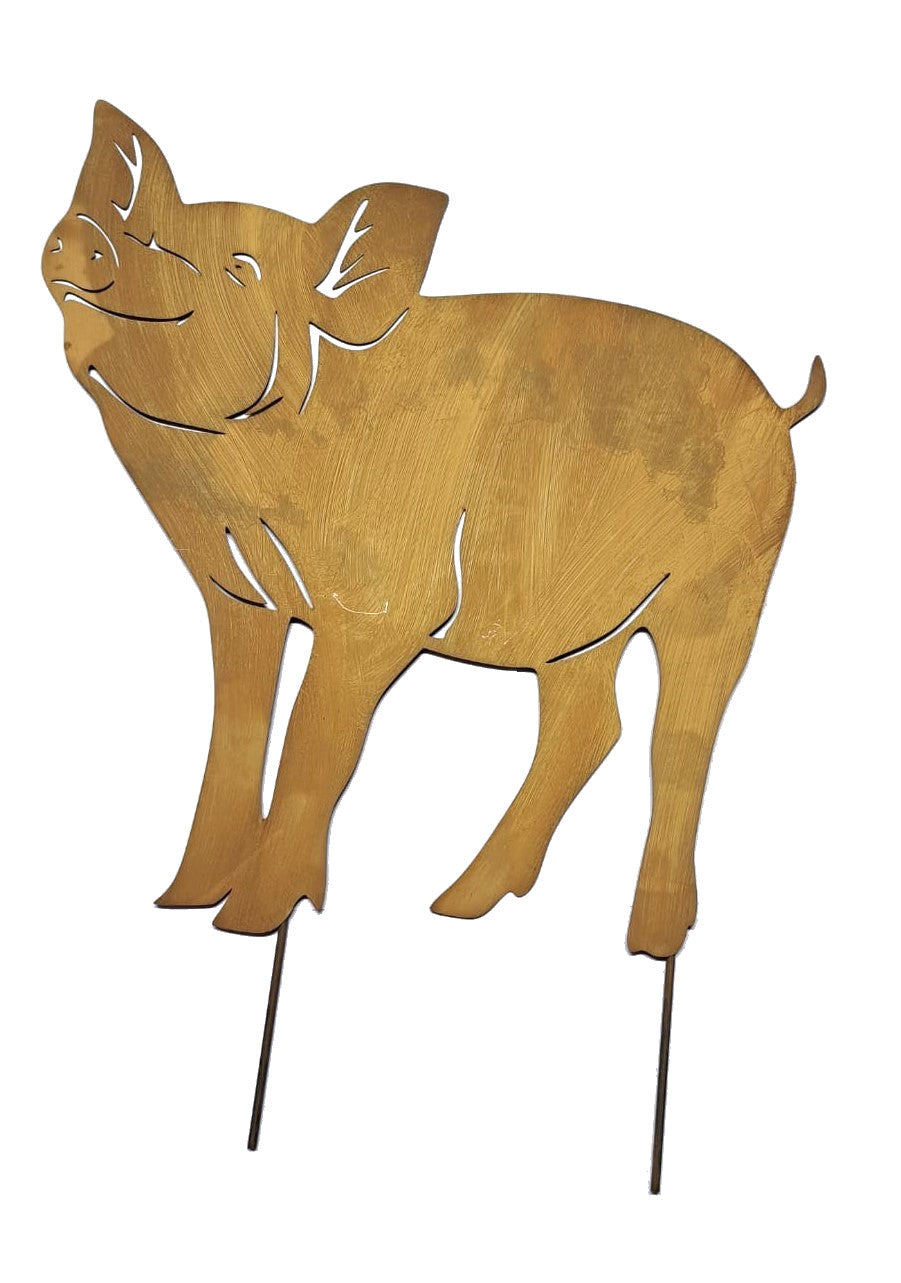 Rustic Metal Pig Garden Stake – Weathered Rust Farmhouse Decor