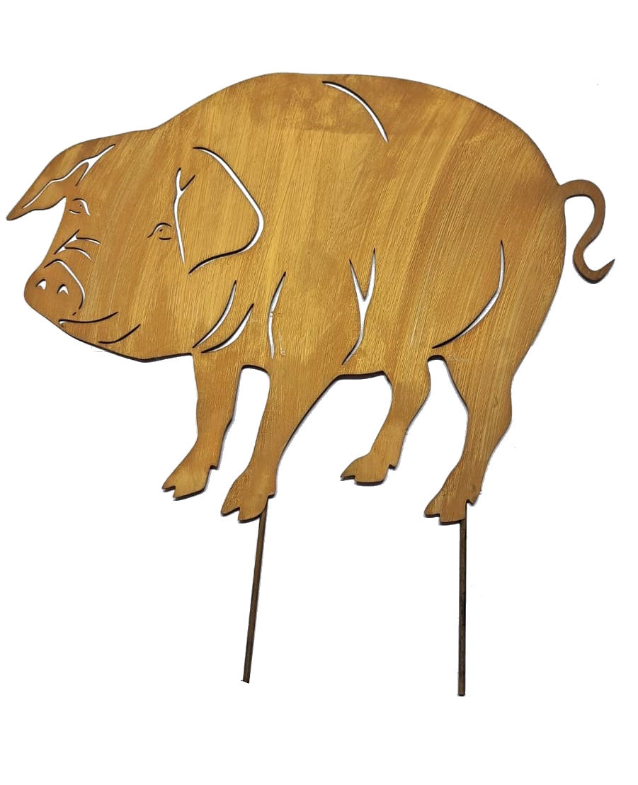 Rustic Metal Pig Garden Stake – Weathered Rust Farmhouse Decor